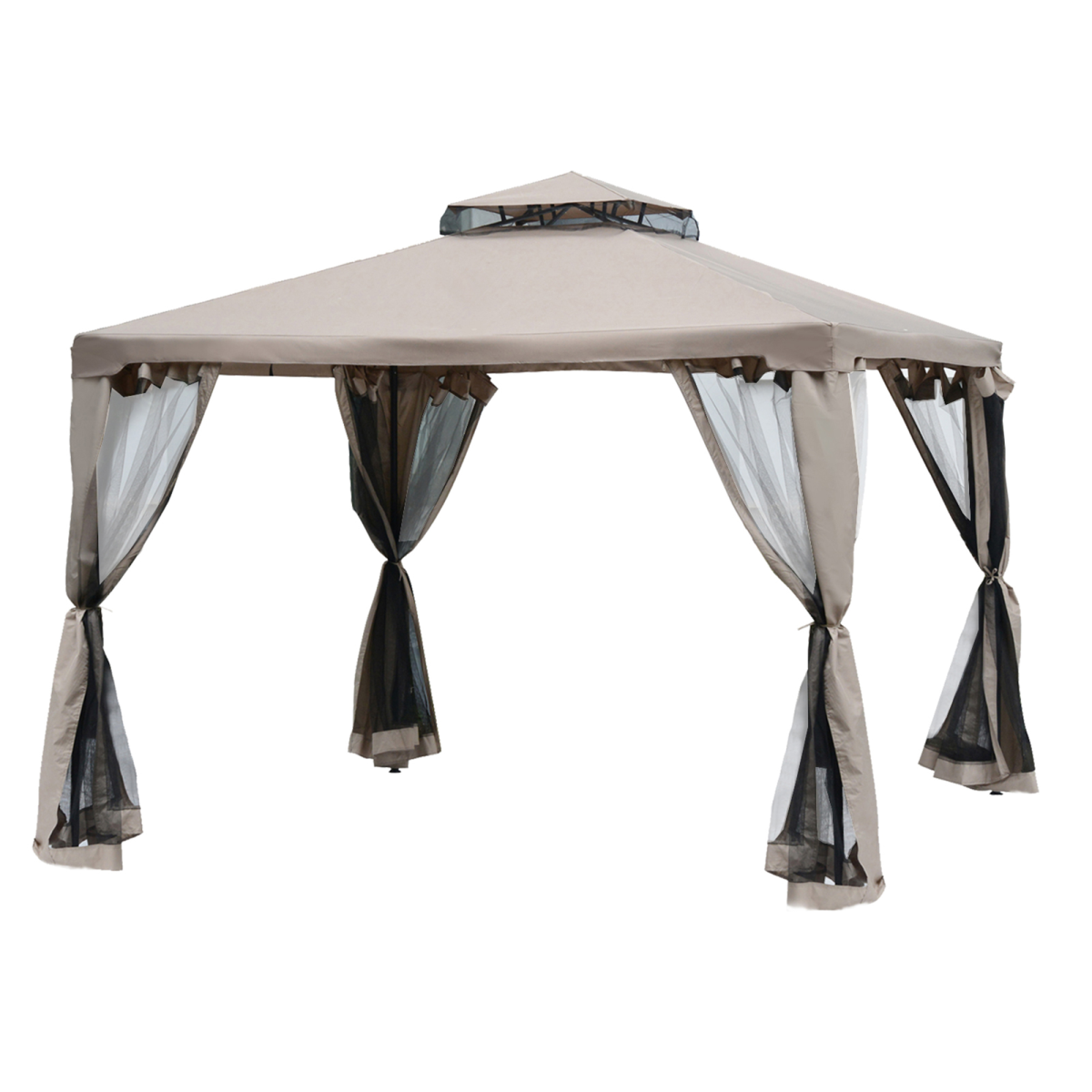 Outdoor Gazebo 2-tier Roof W/Netting Taupe