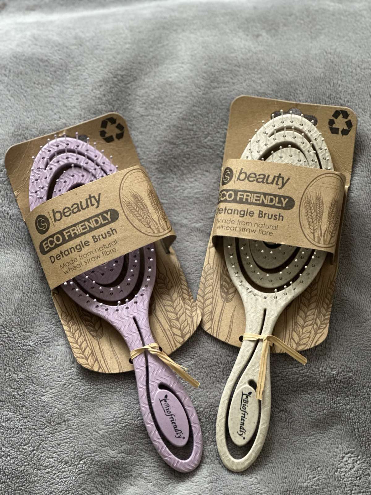 Detangle Hair Brush 2 Pack, Eco Friendly Colours Pink & Oatmeal By CS Beauty